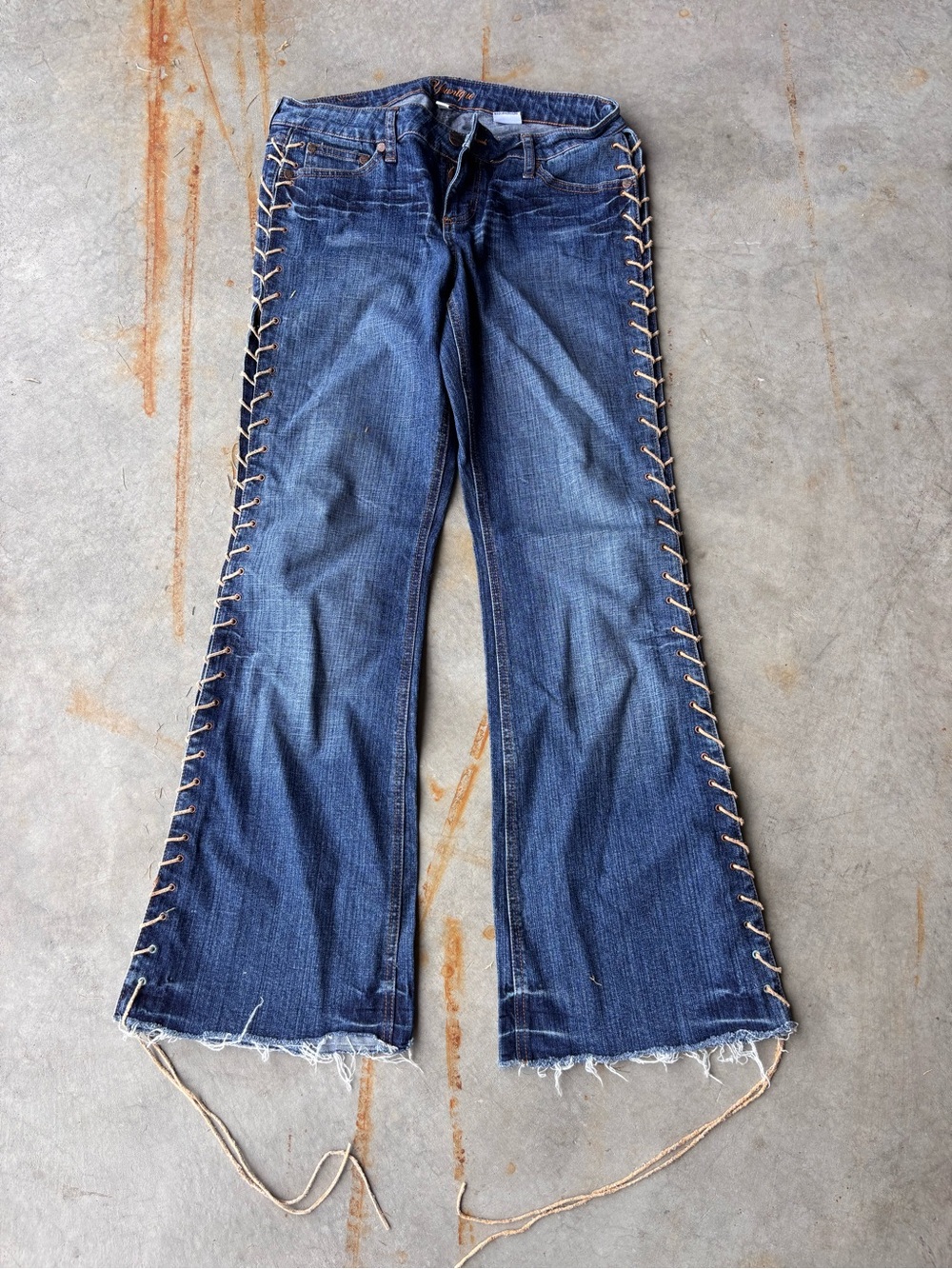Vintage Younique Lace-Up Flare Jeans Y2K Boho Festival Denim